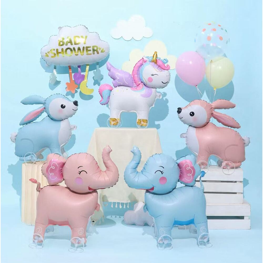10Pcs Walking Animal Foil Balloons with Wheels, Party Decorations for Kids